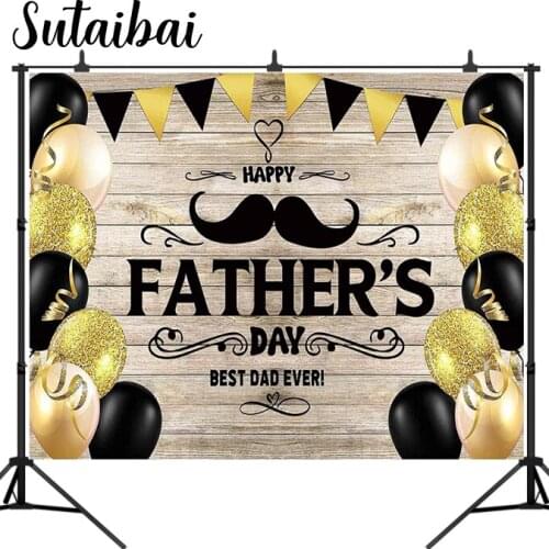 Happy Fathers Day Wood Backdrop Gold and Black Balloon Wooden Photography Background Good Best Dad Celebrate Party Banner