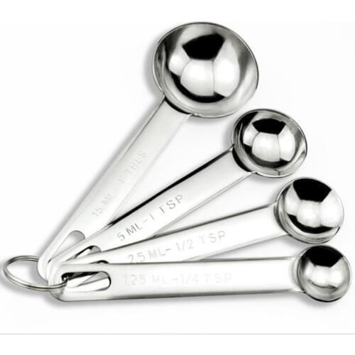 4pcs/set Stainless Steel Collapsible Folding Seasoning Measuring Cup Spoon Set Folding Baking Cooking Tool Measuring Spoons