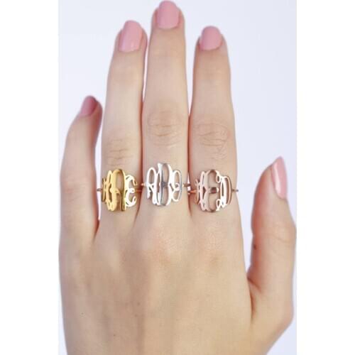 Trend Monogram Font Rings for Women Gold Silver Color Stainless Steel Custom Initials Letters Ring Personalized Couple Jewelry