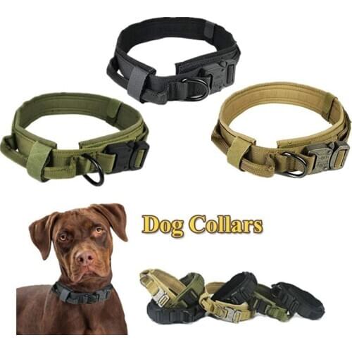 Military Tactical Dog Collar Adjustable Pets Cat Dog Collars Leash Control Handle Training Pet Collar For Small Large Dogs