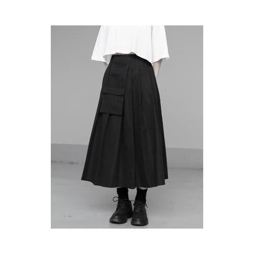 New Black Japanese high waist bag design personality pocket pleated skirt skirt skirt skirt skirt skirt skirt skirt skirt