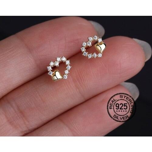 S925 Silver Earrings For Women Gold Set Heart Zircon Crystal Retro Romantic Design INEFFA Lady Engagement Gift Wedding Jewelry