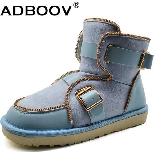 ADBOOV New Suede Snow Boots Women Fur Lining Winter Shoes Fashion Furry Anke Boots Ladies