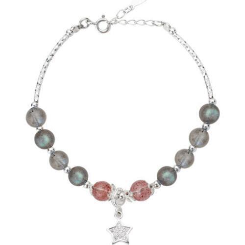 Moonstone Labradorite Starlet Bracelet Girls 925 Sterling Silver Sweet Strawberry Crystal Gemstone Beaded Moon Charm Bracelets