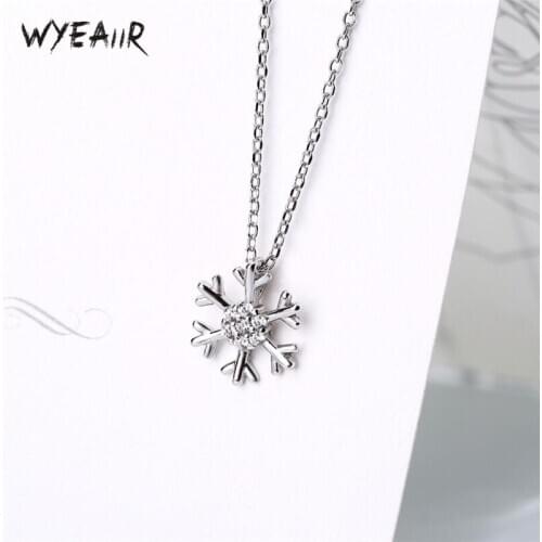 WYEAIIR CZircon Snowflake ute Simple Cool Sweet 925 Sterling Silver Female Necklace