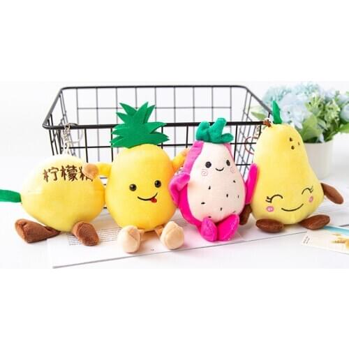 12cm plush Simulation Fruit Lemon Dragon Fruit Pineapple Pear with expression Keychain Pendant Bag decoration festival gift kid