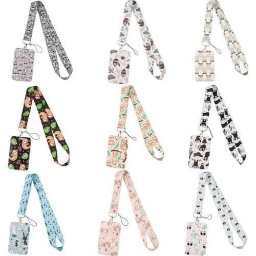 20pcs/lot BH1567 Blinghero Cartoon Animal Work Card Holder With Lanyard Sloth Rabbit Panda Credit Card Holder With Neck Strap