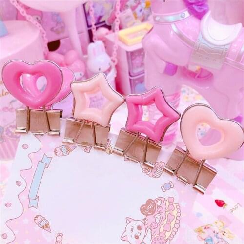 4pcs/lot Pink Love Stars student clips file clip organizer papelaria kawaii stationery office & school supplies