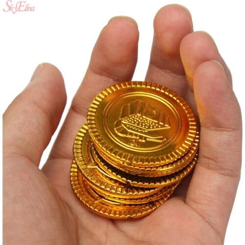 50&100Pcs Gold Plastic Captain Pirate Treasure Coins Festival Kids Party Decorations Supplies Game Toy Coins 6ZHH203