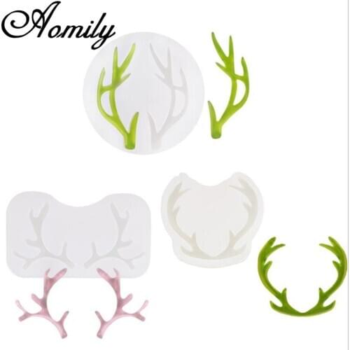 Aomily Antlers Christmas Elk Silicone UV Resin Epoxy Mold DIY Jewelry Decoration Molds Cake Mold Crystal Diamond Chocolate Mold