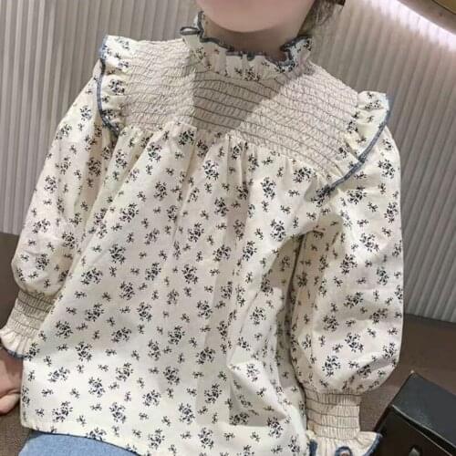 Girl Long-Sleeved Blouse 2021 Autumn New Korean Style Baby Girl Lace Collar Floral Western Style Doll Shirt Autumn