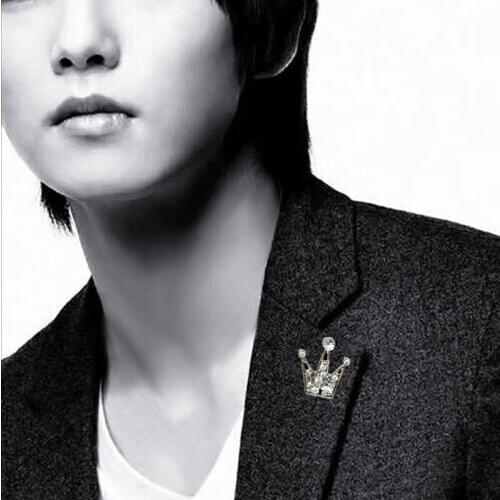 Brand Elegant Crystal Crown Brooches For Women Men Accessories Rhinestone Crystal Wedding Gift Lapel Pin Bijoux