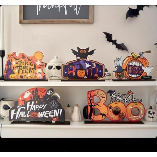 Halloween Wooden Ornaments Pumpkin Ghost Trick or Treat Pendants Halloween Party Decoration for Home Door Hanging Signs Kids Toy