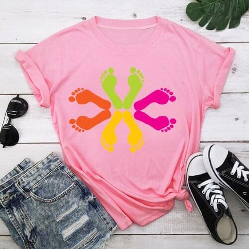 Footprint Tshirt Women T-shirts Tops Femme Clothes Female T-shirt Harajuku Summer 90s Tshirt TX8206