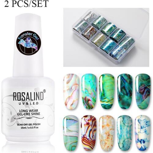 ROSALIND Transfer Gel Nail Polish With Sticker Nail Gel Hybrid Primer UV Lamp For Manicure Semi Permanent Gel Lacquer Nail Art