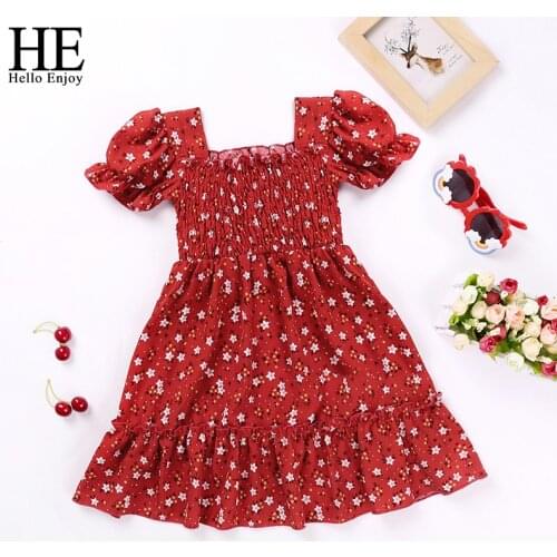 HE Hello Enjoy fashion Little Girls Dresses Floral Flower Short Sleeve Princess Party Dress Cute Korean Toddler Children Costume