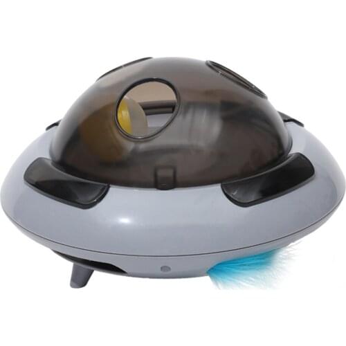 Cats Chasing Toys UFO Shape Electric Turntable Swing Toys Pets Interactive Teaser Catching Training Flashing Ball Feather Stick