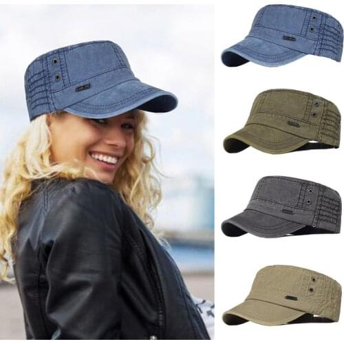 2021 Washed Cotton Military Cap Mens Military Academy Military Cap Unique Design Retro Flat Cap Wide Brim Adjustable All-match