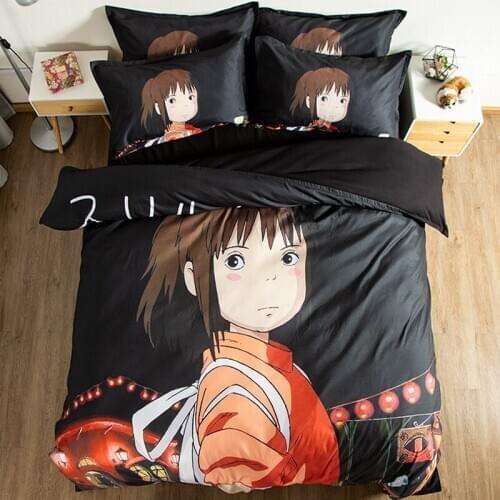 Anime Spirited Away 3 Piece Bedding Set Super Soft Duvet Cover with Pillowcase and Bed Sheet Single Bedroom for Teen Boys Girls