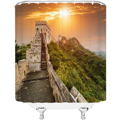 Landscape Shower Curtain Bathroom Waterproof Polyester 3D Great Wall Bathroom Curtains Decoration Shower Curtains With Hooks