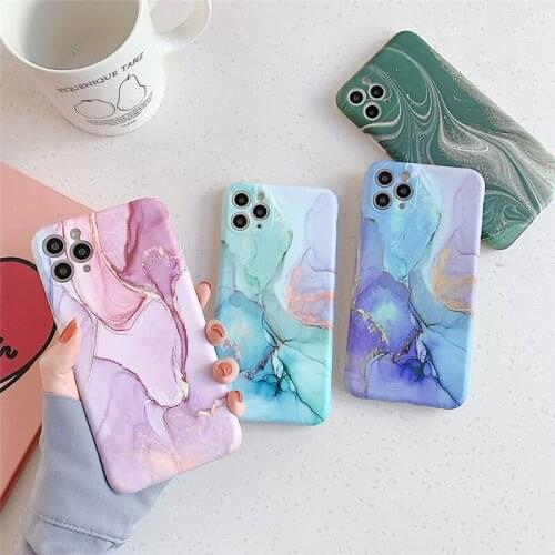 LS 2020 Fashion Soft Marble Phone Case for iPhone 11 Pro Max 7 8 Plus XS Max XR Gradient Protective Back Cover of Silica Gel