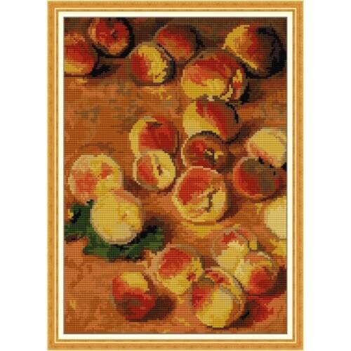 Joy Sunday Stamped Cross Stitch Kit Needlework Embroidery Oil Painting Peaches Patterns 11CT 14CT Printed Canvas Home Decoration