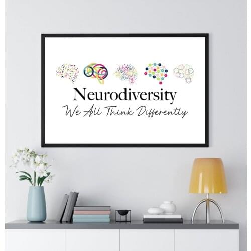 Neurodiversity We All Think Differently Quote Art Prints Canvas Painting Brain Poster Therapists Office Wall Decoration Picture