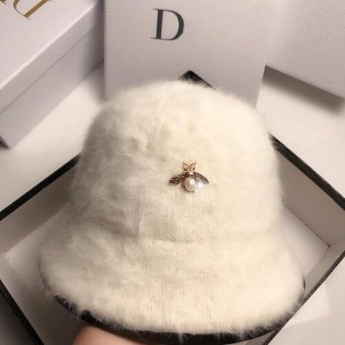 New Winter Rabbit Hair Womens Basin Hat Simple And Versatile Japanese Fishermans Hat Fashion Outdoor Travel Warm Sun Hat