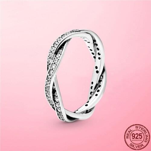 2021 New 925 Sterling Silver Sparkling Twisted Lines Ring for Women Ring Clear CZ Wedding Engagement Zircon Zircon Jewelry Gift