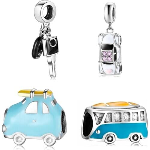New 925 Sterling Silver Creative hot sale car key shape beads Fit Original European Charm Bracelet Jewelry making
