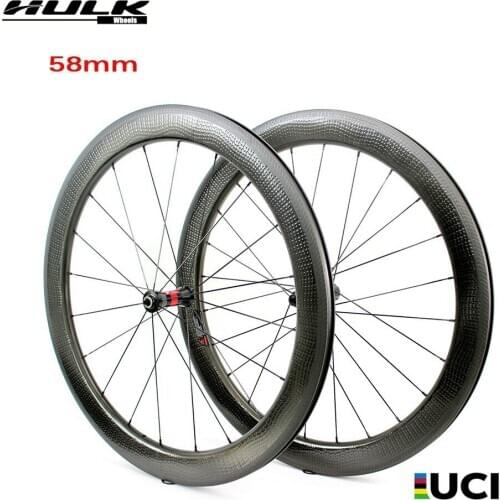 HULKWHEELS 700c Bicycle Rim DT Swiss 240S Hub Carbon Wheels Dimple Road Bike Wheel 58mm With Sapim CX-RAY Spoke Light Weight