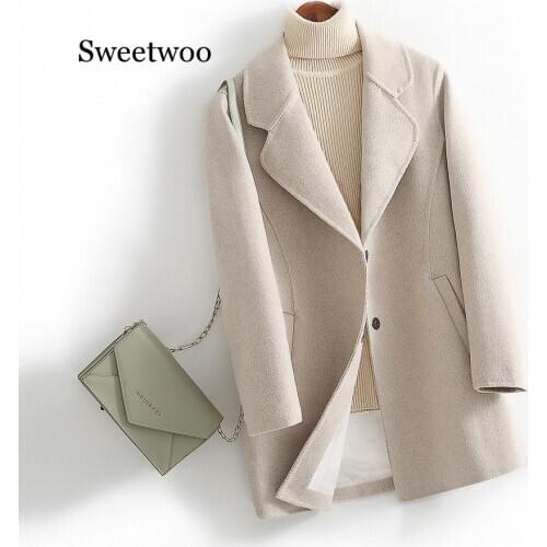 Womens woolen coat womens mid-length thick woolen coat autumn and winter new woolen coat