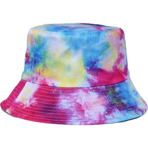 Summer Tie Dye Travel Bucket Hat Men Women Two Side Fashion Hip Hop Fisherman Hat Bob Boys Girl Street Outdoor Hat Panama