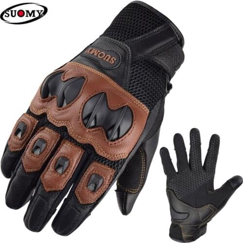 SUOMY Motorcycle Gloves Men Racing Breathable Perforated Leather Cycling Bicycle Guantes Luvas Motor MTB Glove Summer Brown