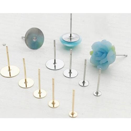 50pcs Steel/Gold Color Surgical Stainless Steel Stud Earring Base 3 4 5 6 8 10 12mm Pad Earring Tray Settings DIY Jewelry Make