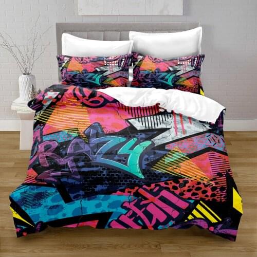 3D Printing Graffiti Style Quilt Cover with Pillowcase Bedroom Decoration Queen Size Bedding Bedroom Set King Size Bed