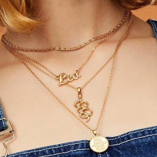 Charms Gold Color Chain Snake Pendant Chockers Necklace Round Geometry Pendant Jewelry For Women Accessories Lalynnly N72001