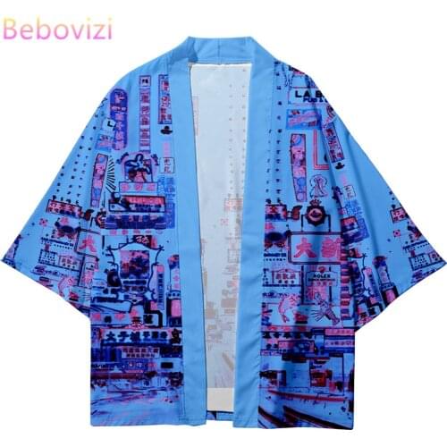 Plus Size XS-6XL Blue Pink Fashion Beach Japanese Kimono Kimetsu No Yaiba Robe Cardigan Men Shirts Yukata Haori Womens Clothing