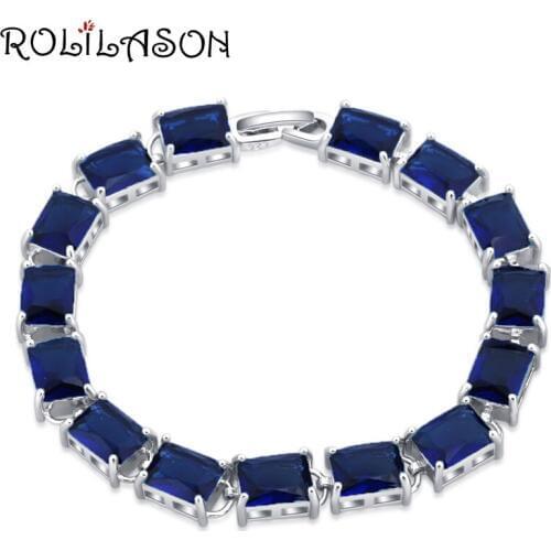 ROLILASON vintage style rectangle navy blue crystal zircon bracelet suitable for women gift wedding fashion TB1161