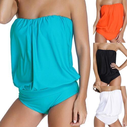 Sexy Plus Size Women Solid Color Backless Strapless Beach One Piece Casual Beach Swimsuit Swimwear