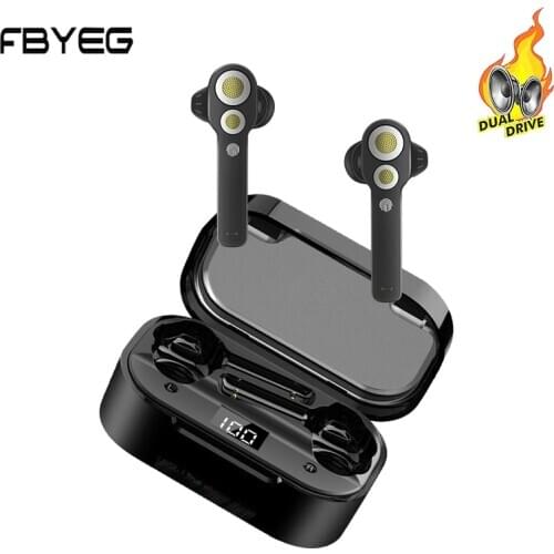 FBYEG [Dual Dynamic Driver] TWS Wireless Bluetooth Earphone Bass Earbuds Sport Noise Reduction Headphones Stereo Touch Headses