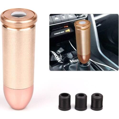 Universal Brass Bullet Shape Gear Shift Knob Car Racing Modified Manual Transmission Shifter Lever Handle with 3 Adapters SFN048