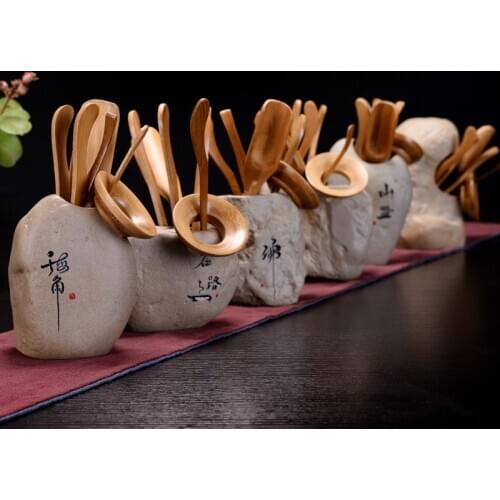 Vintage stoneware 6Pcs/Set Home Tea tool Chinese Kungfu Tea Ceremony Utensils Set Bamboo Tea Accessories Tools Tea spoon clip