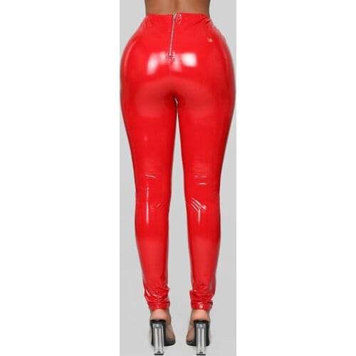 Women Casual Sexy Patent Leather Leggings Plus Size PVC Back Zipper Bodycon Pants PU Mid Waist Skinny Pencil Trousers Capris New