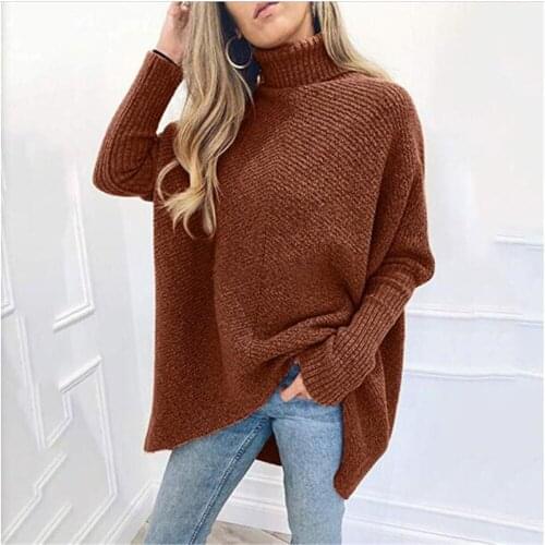 2021 New Arrival Women Long Sleeve Cotton Pullovers Loose High Warm Collar Pure Color Sweater Casual Autumn Thick Temperament
