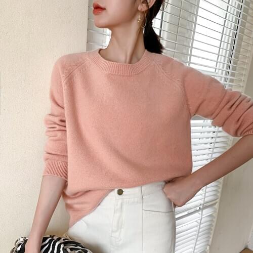 Women Sweater 100% Pure Wool Knitting Jumpers Loose Style Long Sleeve Oneck Pullovers Female High Quality 3Colors Woolen Clothes