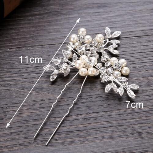 1PCS Silver Alloy Rhinestone Hair Pins Pearl Wedding Hair Jewelry Accessories Bridal Head Decoration Pins Leaf Style Sticks
