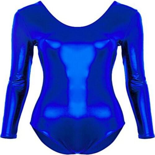 10 Colors Long Sleeve Shiny Metallic Lycra Spandex Round Collar Gymnastics Suits women Stage Performance Costumes