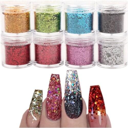 10ml Holographic Nail Glitter Powder Colorful Mixed Size Hexagon Flakes Sequins Nail Art Decorations