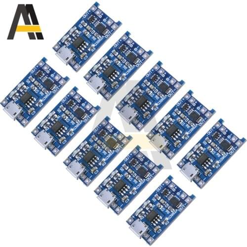 10pcs/lot 5V 1A Micro USB 18650 TC4056A TC4056 Lithium Battery Charger Module Charging Board With Protection Dual Functions
